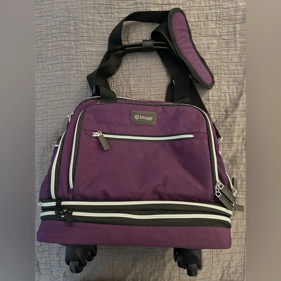 Biaggi Zipsak luggage under-seat expandable carry-on Purple bag roller wheels - Picture 2 of 9